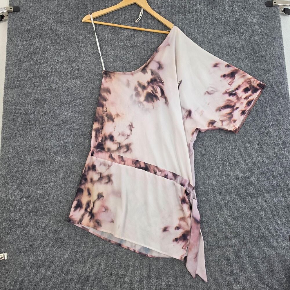 Ramona LaRue Dress Large Nina Storm Mini One Shoulder Silk Tie Dye Asymmetric